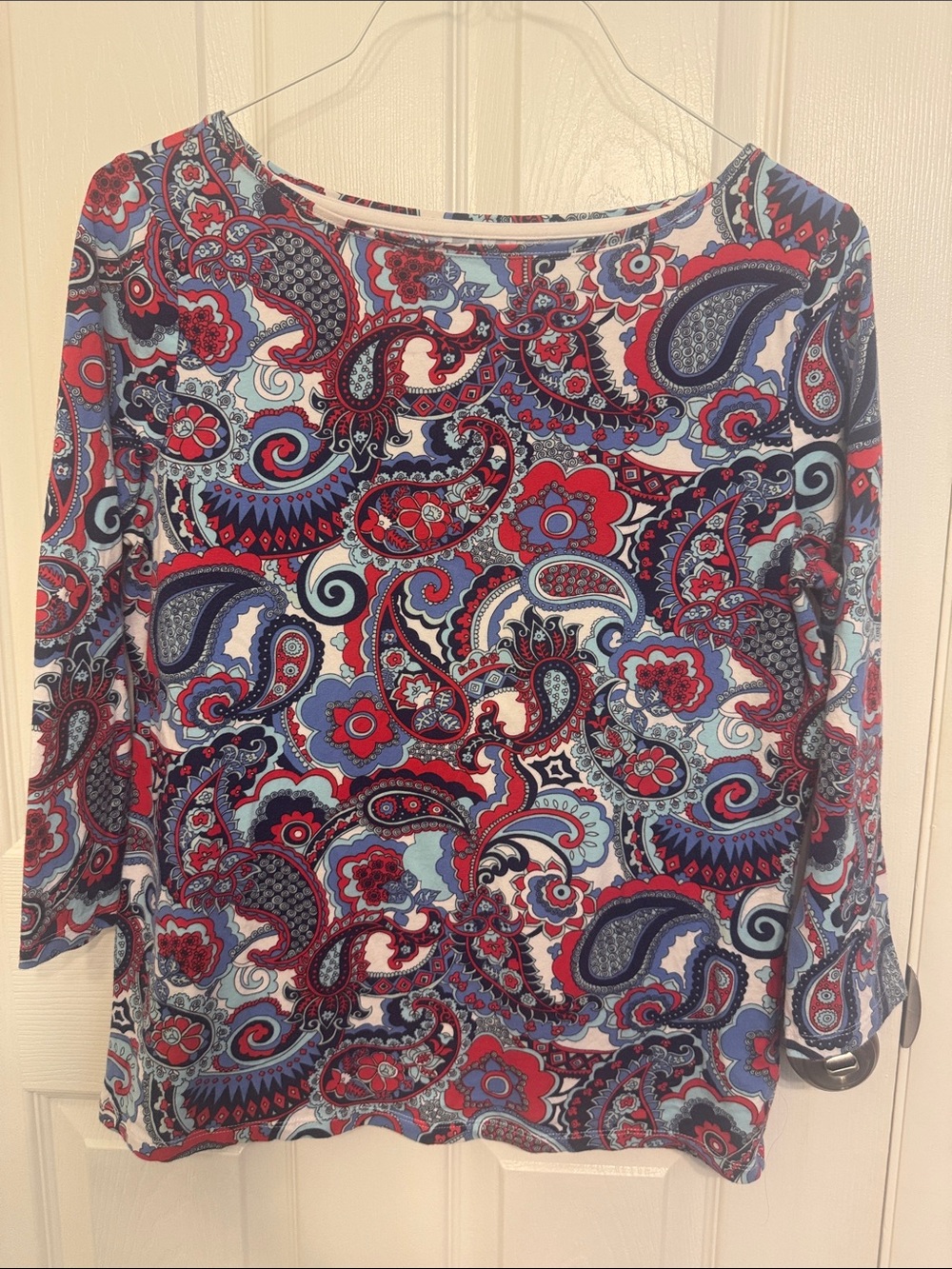 Talbots Paisley Boatneck Long Sleeve Top - Blue & Red